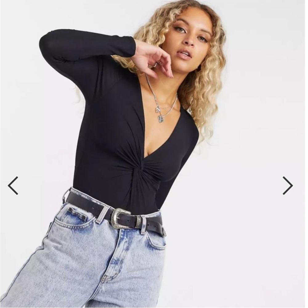 Topshop Bodysuit Twist Front Long Sleeve